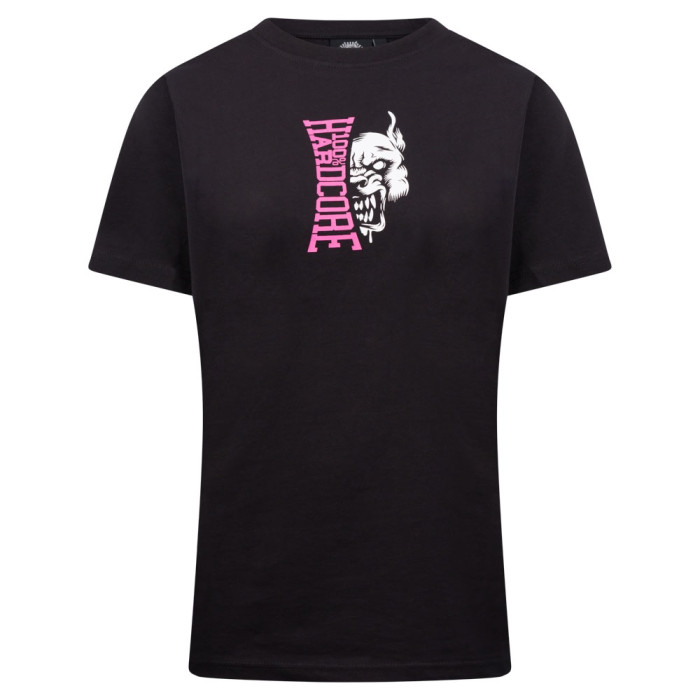 100% Hardcore dames t-shirt met roze logo | zwart