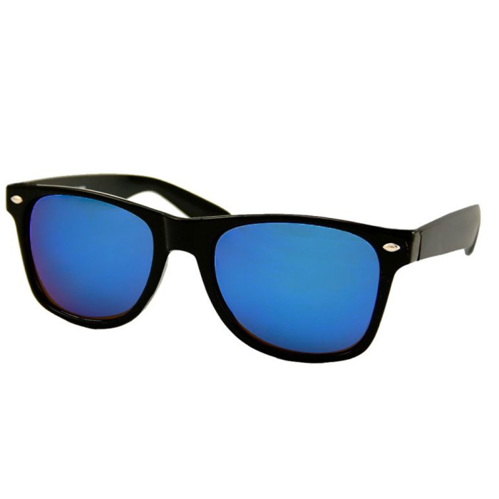 Loud and Clear wayfarer bril zwart montuur | blauw spiegelglas
