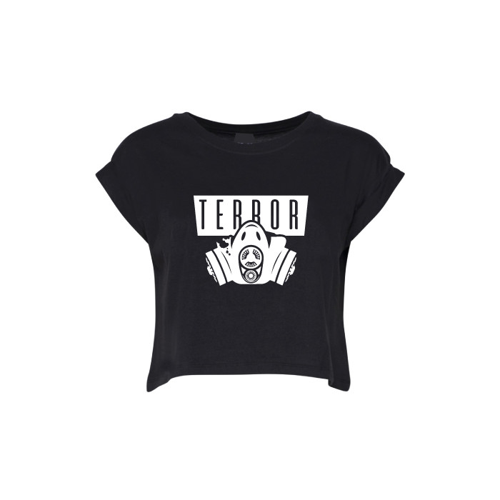 Hard-Wear Dames Croptop Terror Gas Mask | zwart