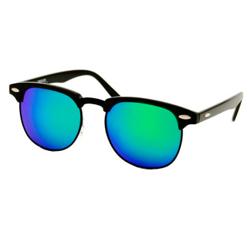 Loud and Clear clubmaster bril zwart ovaal | blauw groen spiegelglazen