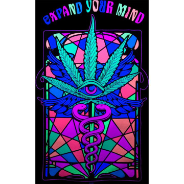 Hard-Wear T-shirt neon blacklight Expand Your Mind | Zwart